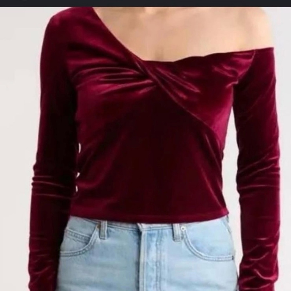 Elodie Burgundy Velvet Off-Shoulder Blouse